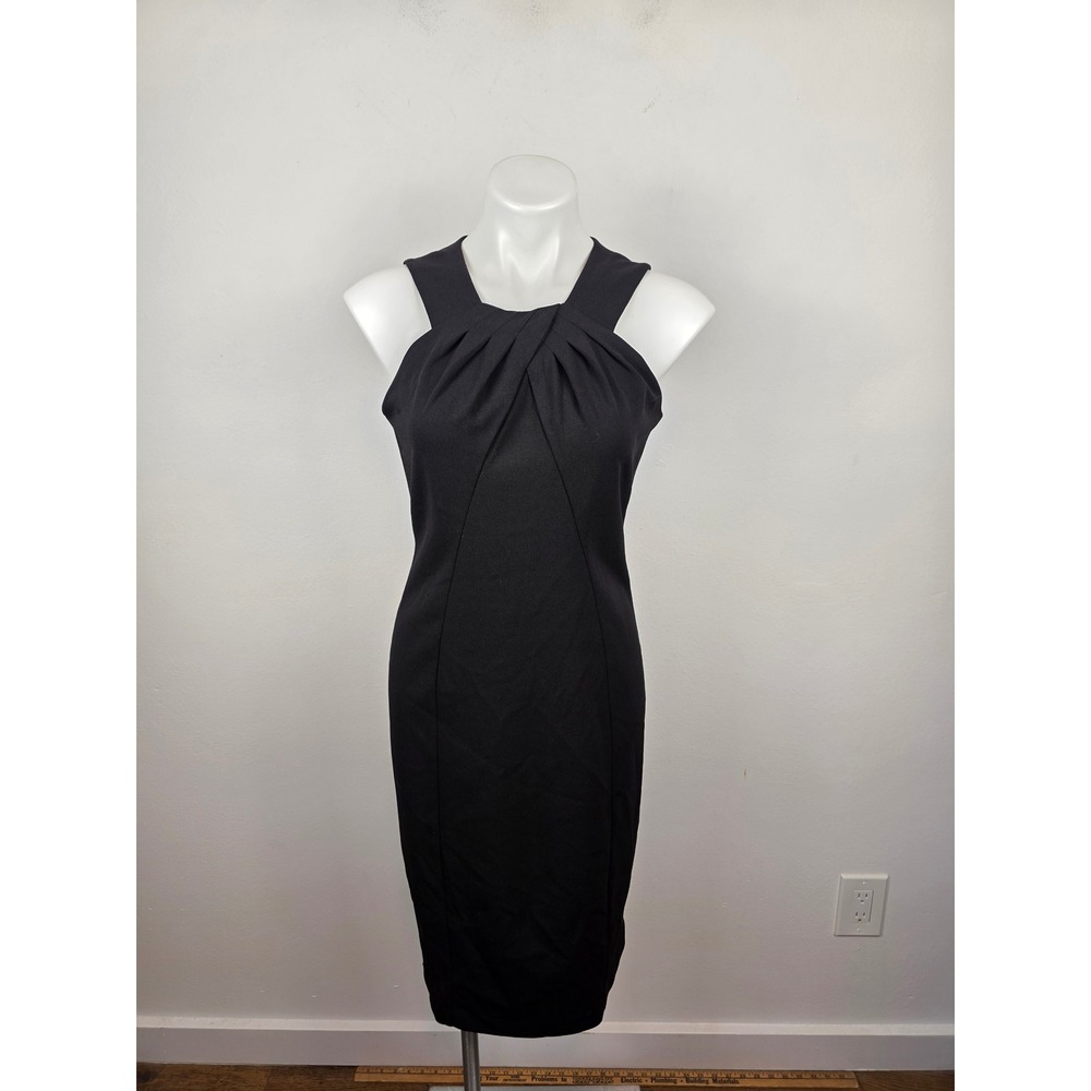 Calvin Klein Womens Black Twisted Neck Pleated Sheath Dress CD3C1M2U Size 6